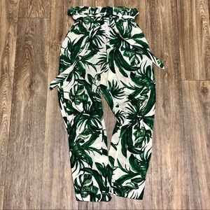 H&M tropical palm paper bag waist summer pants